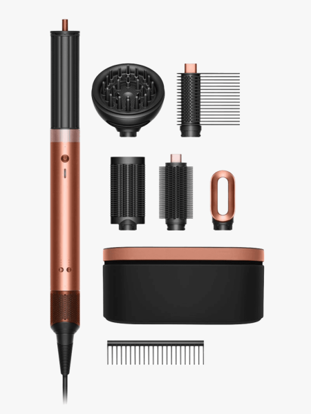 Dyson Airwrap Co-anda 2x Multi-Styler and Dryer Curly+Coily in Amber Silk on a light gray background