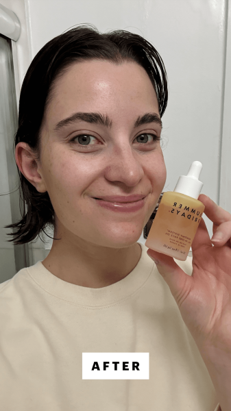 Felbin after applying the Summer Fridays Heavenly Sixteen AllInOne Face Oil